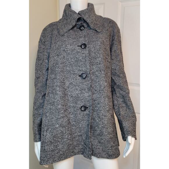 Hilary Radley Tweedy Lined Car Coat Wool Blend 4 Button Mod Size 14 Heather Gray - Picture 1 of 7